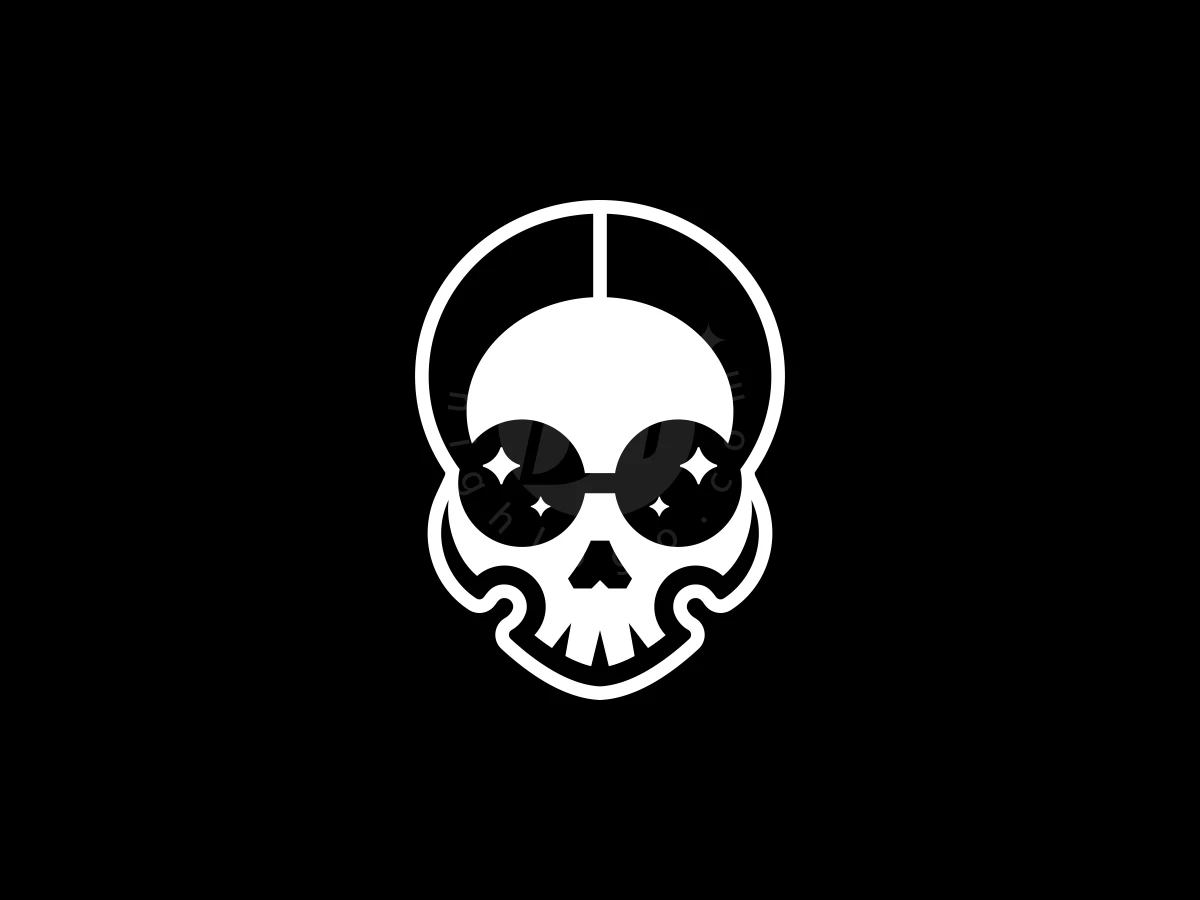 Sparkling round glasses define this white skull logo, creating a cool nerd aesthetic against a solid black background.