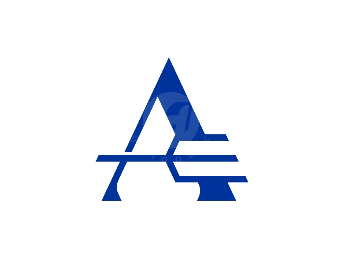 Geometric blue shapes form a letter A logo with horizontal trident elements on a white background.
