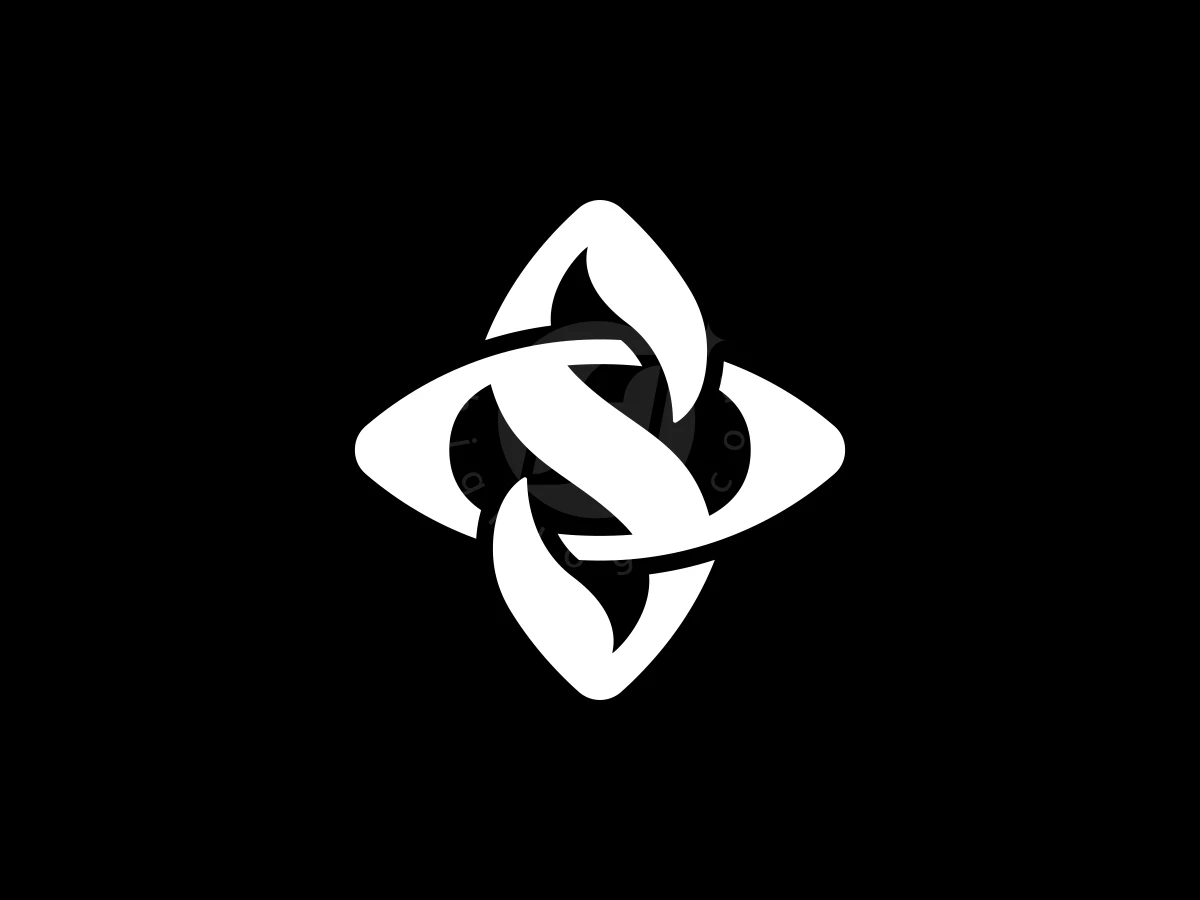 Intertwined white curves form an elegant SO OS letter logo, creating a symmetrical four-pointed star on black background.