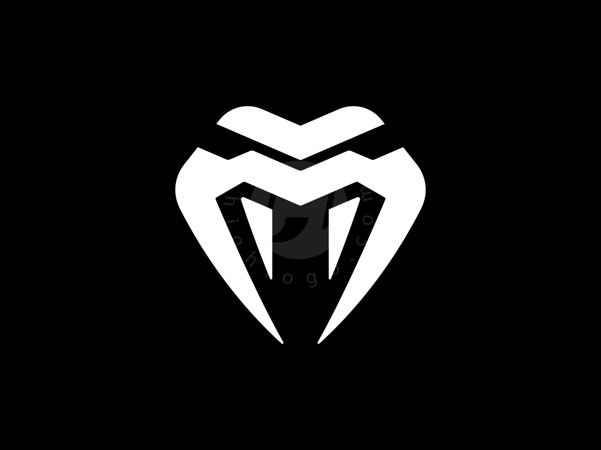 Sharp white geometric lines form a stylized snake head logo with fangs on a black background.