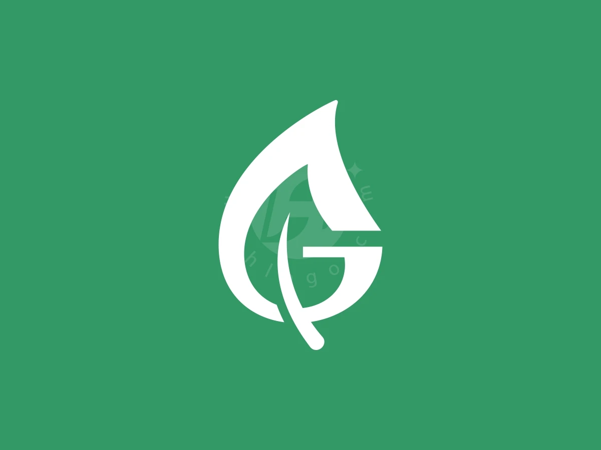 Letter G and a leaf shape merge in white against a green background for this elegant logo.
