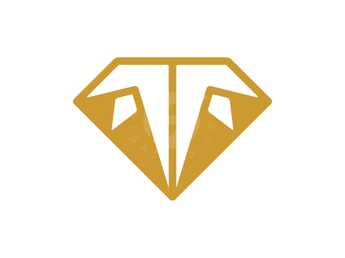 Within this elegant gold diamond logo, a white initial letter T is formed by sharp and symmetrical geometric shapes.