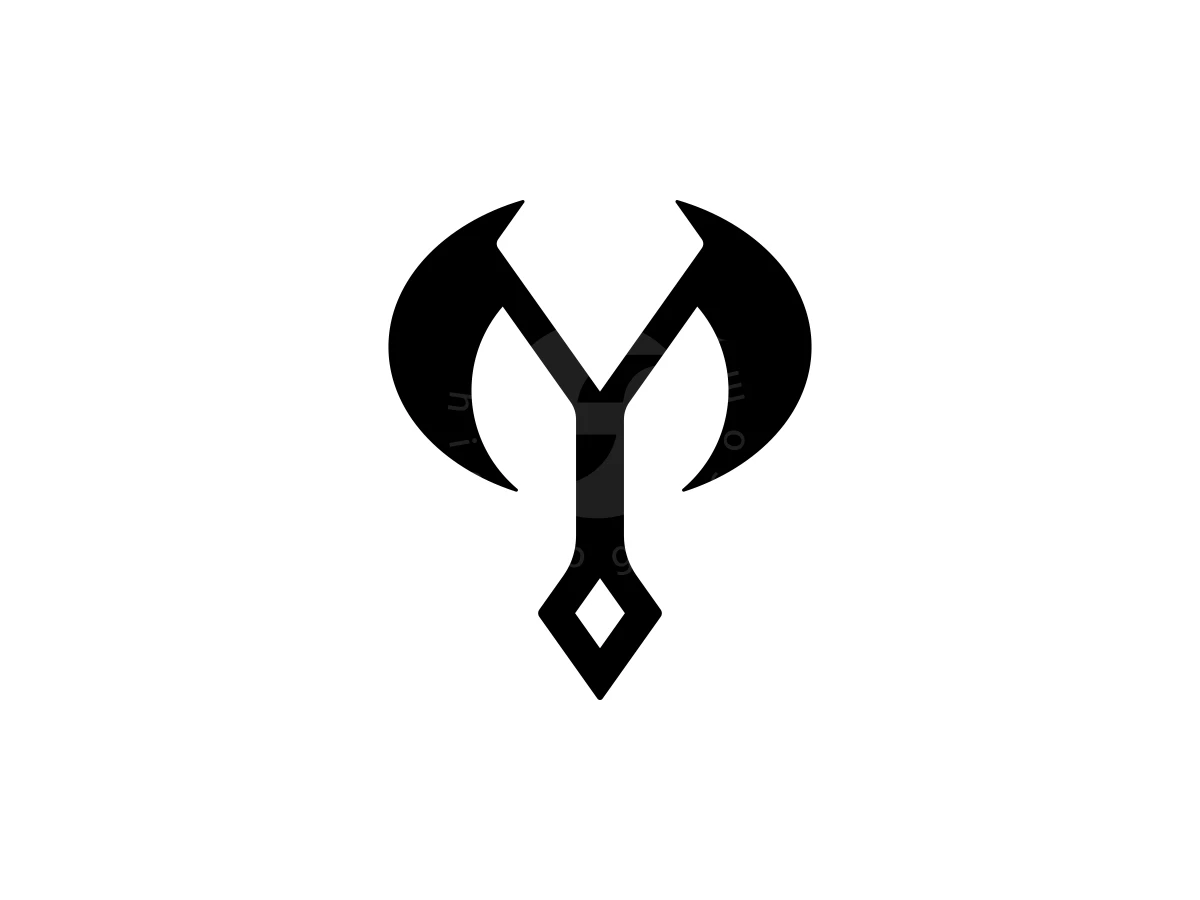 Symmetry defines this black logo featuring an iconic double-headed axe shaped into a sharp, stylized letter M.
