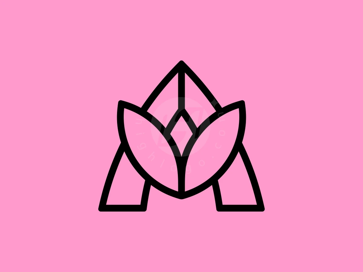 Pink petals form a beautiful tulip A letter logo with bold black outlines on a pink background.