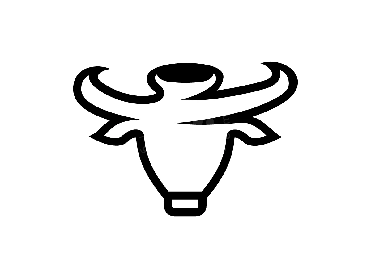 Horns and an urn shape form this minimalist black and white bull head logo design.