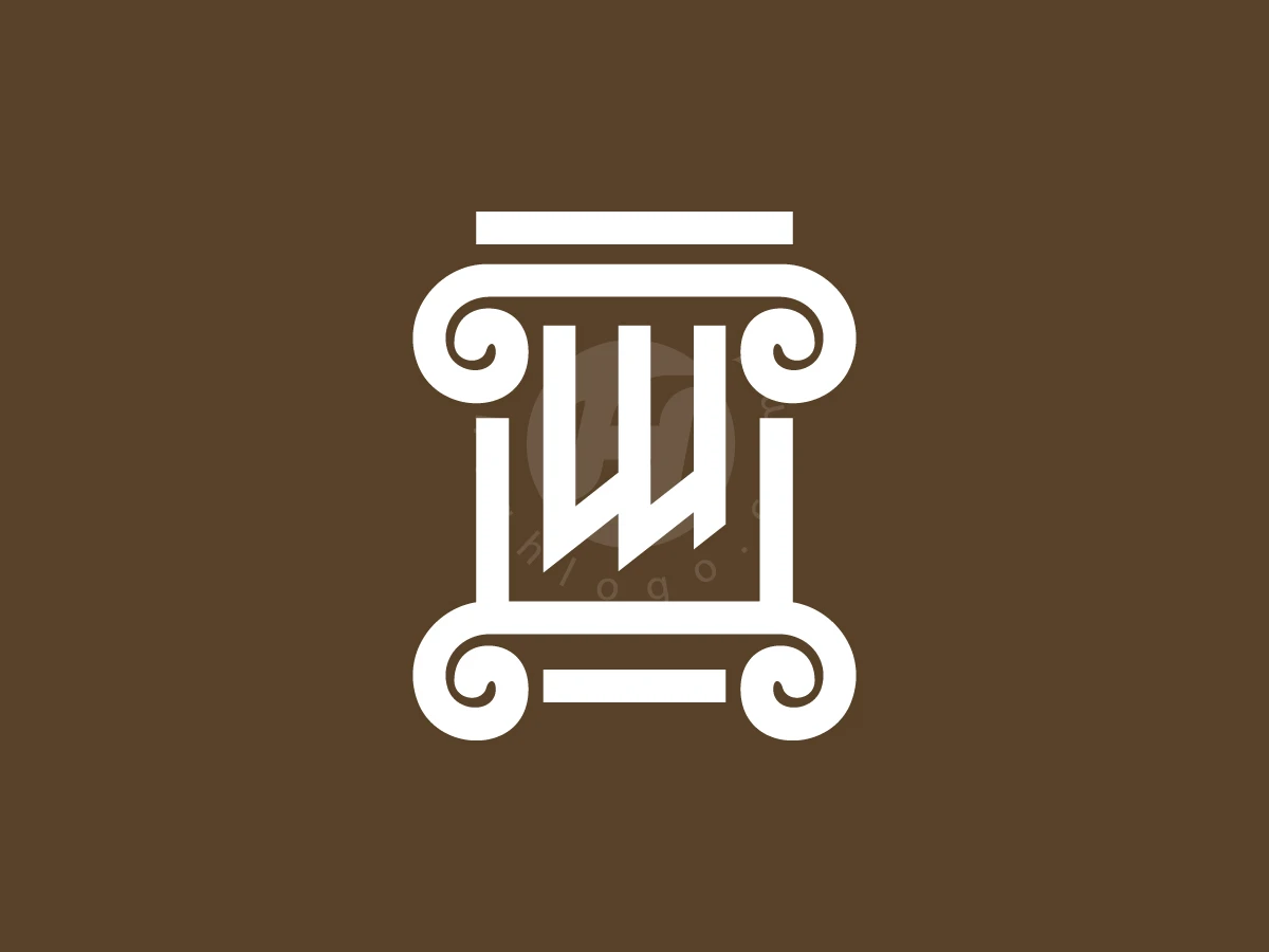 Law pillar logo in white with a geometric 'W' symbol, set against a solid brown background.