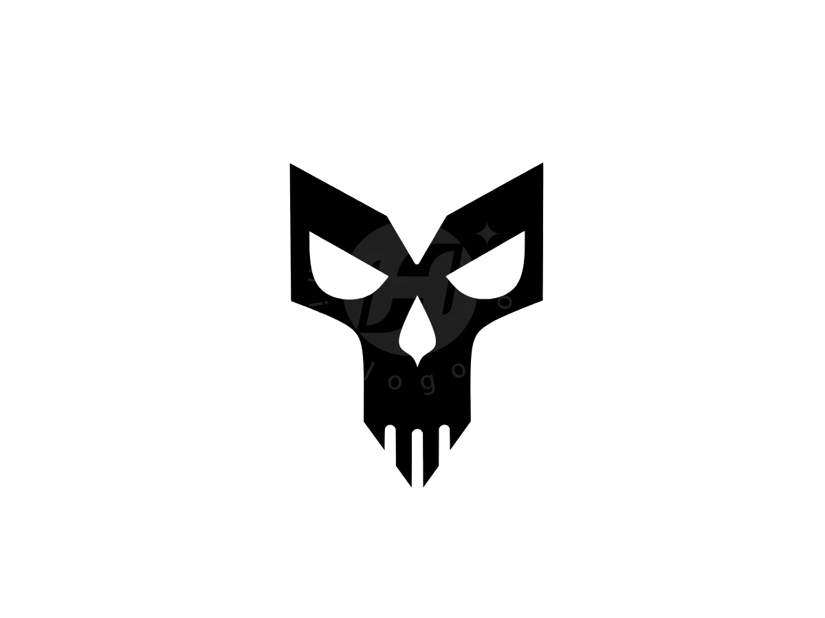 Skull Letter Y Logo, Black geometric skull silhouette with hollow eyes and sharp angles sits centered on a plain white background.