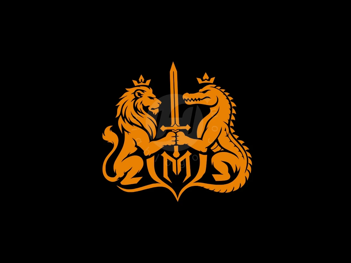 Lion King And Crocodile King In Heraldic Style Logo - Animal Logo design by Eka Eka for sale on Highlogo