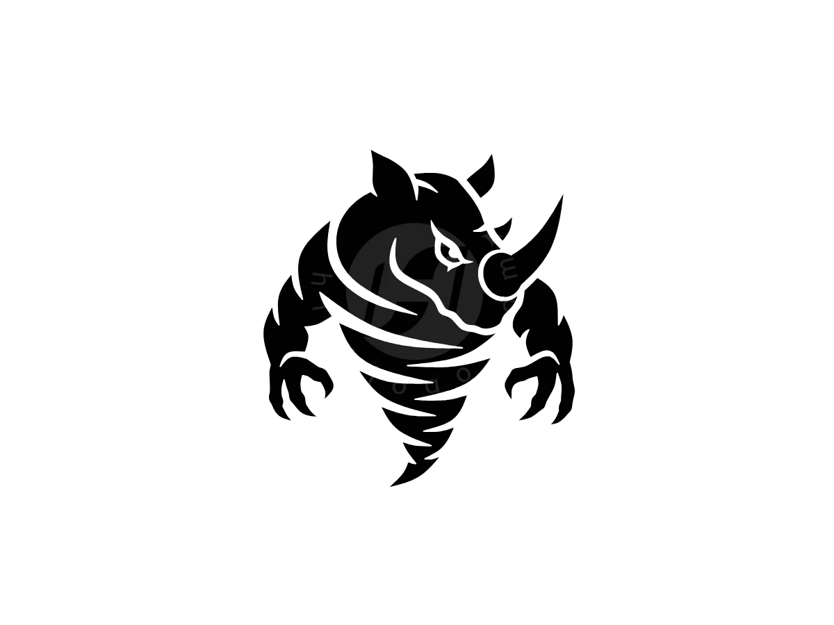 Minimal Tornado Shaped Rhino Devil Logo - Animal Logo design by Eka Eka for sale on Highlogo