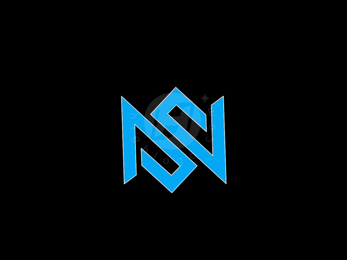 Simple Ns Or Sn Letter Logo, Interlocking bright blue geometric lines with thin white borders form a stylized monogram on a solid black background.