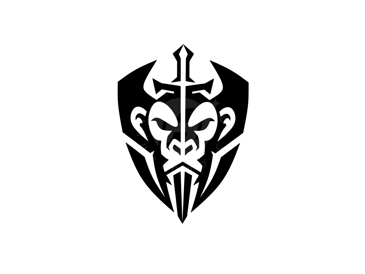 Monkey Shield Sword Logo, Integrating a fierce gorilla face with a vertical sword, this bold black and white shield emblem stands out.
