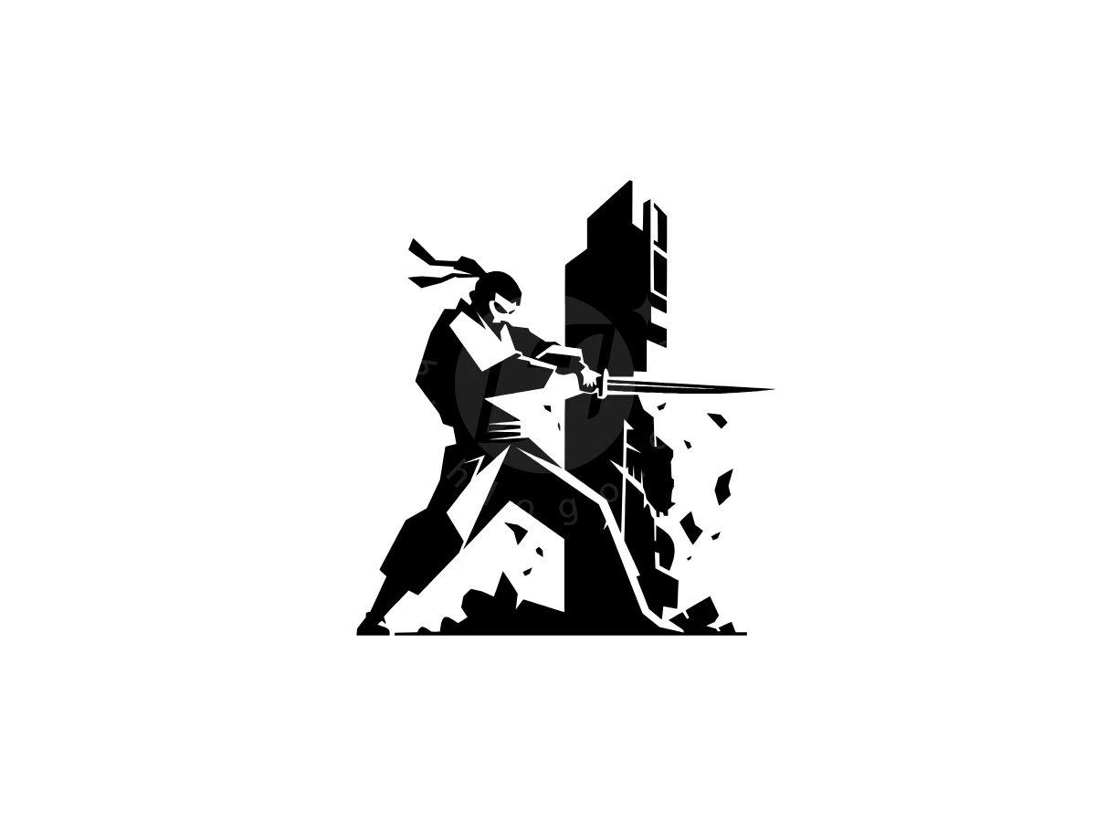 Ninja Samurai Logo In Action With Geometric Shapes - Real Estate Logo design by Eka Eka for sale on Highlogo
