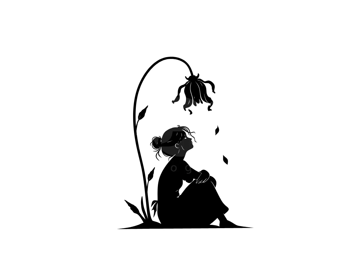 Silhouette Logo Of A Girl And A Wilting Flower - Fashion Logo design by Eka Eka for sale on Highlogo