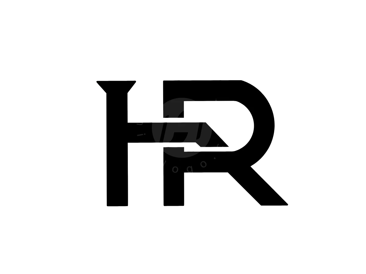 Monogram Logo Of Connected Letters Hr Or Rh, Interlocking bold black letters H and R form a unified geometric monogram against a clean white background.