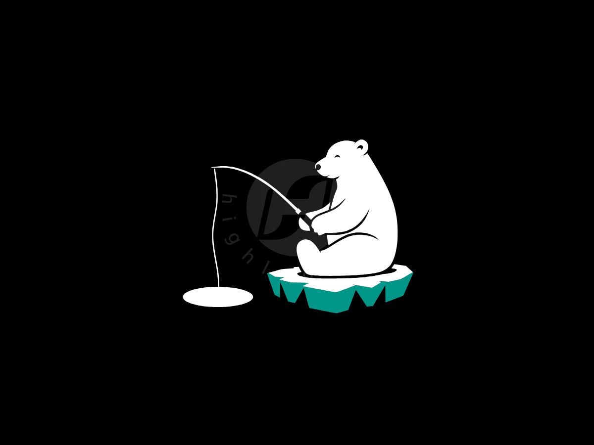 Polar Bear Logo Fishing Sitting On An Ice Floe - Animal Logo design by Eka Eka for sale on Highlogo
