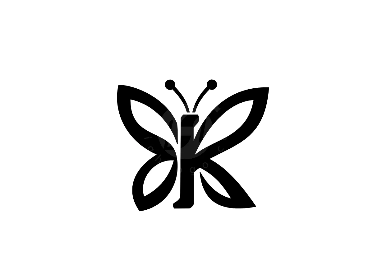 Creative Letter K Butterfly Logo, Interlocking bold black curves form a butterfly silhouette shaped like the letter K on a white background.