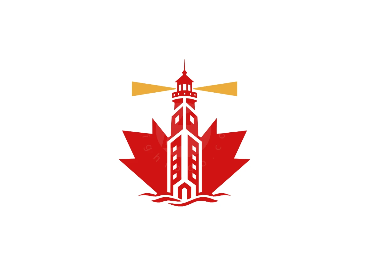 Maple Leaf Lighthouse Logo In The Middle Of The Sea - preview 1