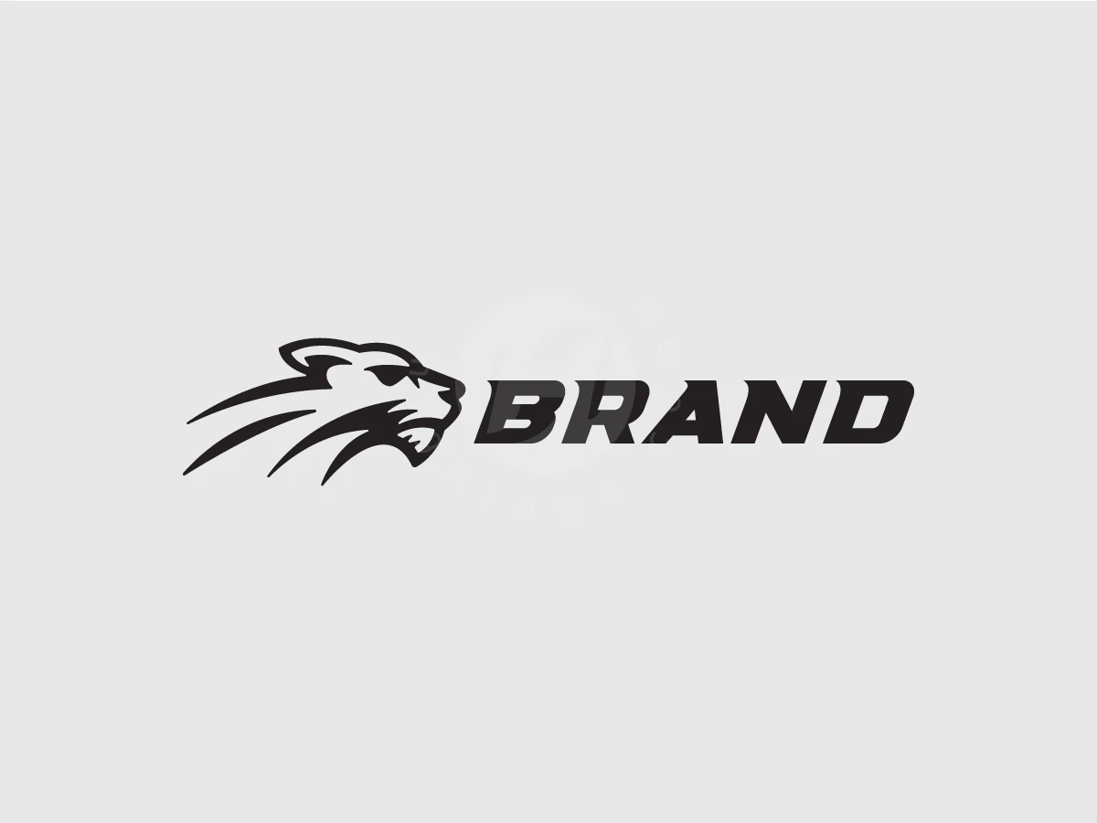 Tiger head icon with sharp motion lines sits beside bold BRAND typography in this modern black logo.