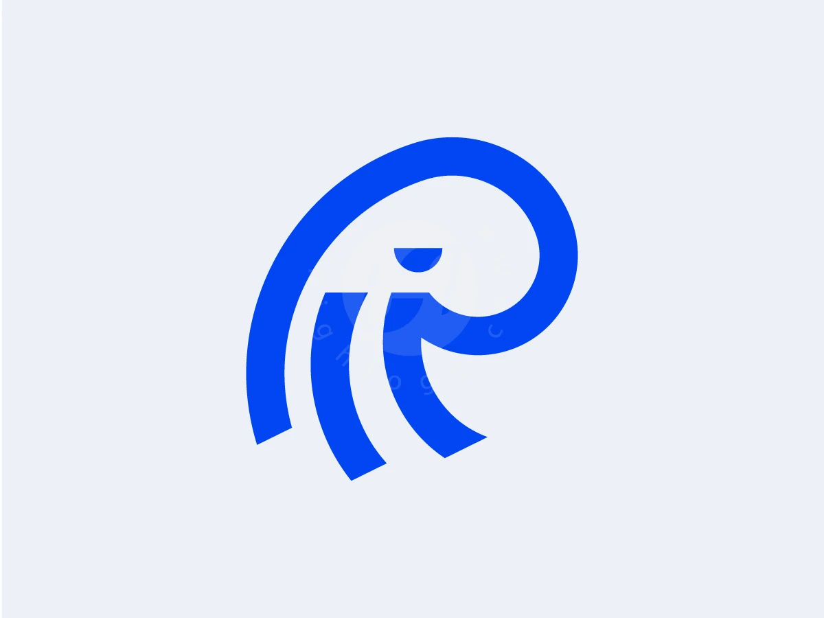 Strokes of bright blue form a monoline octopus logo with curved tentacles on a light background.