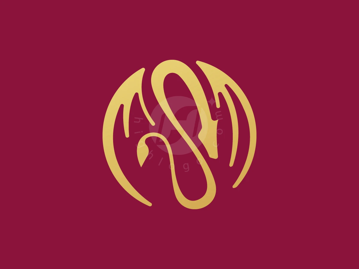 Golden Mythical Dragon Circular Logo - Animal Logo design by Denmaz for sale on Highlogo