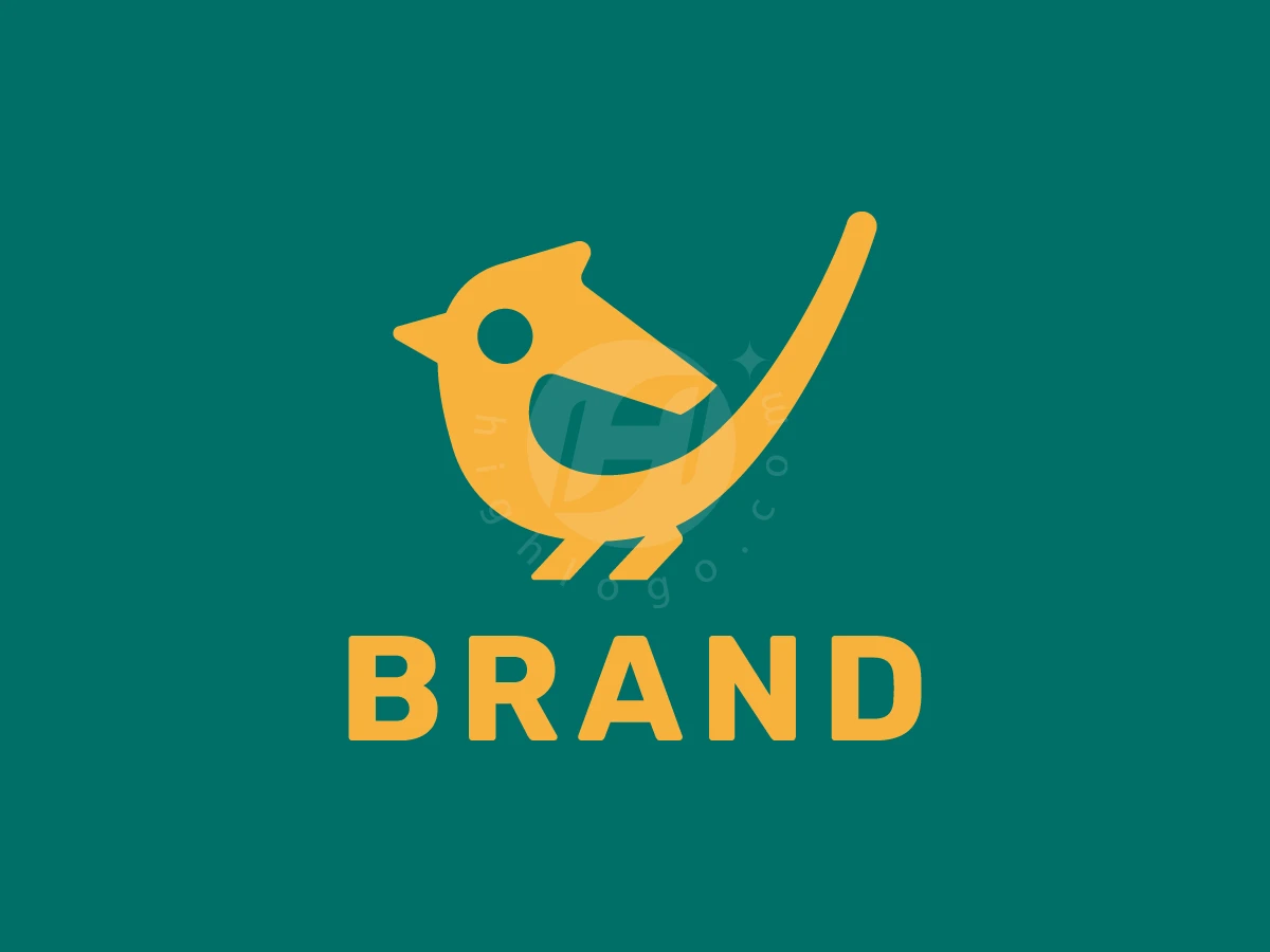 Bird Golf Club Logo, Golden-yellow stylized bird emblem with a curved tail stands above bold uppercase text on a deep teal background.