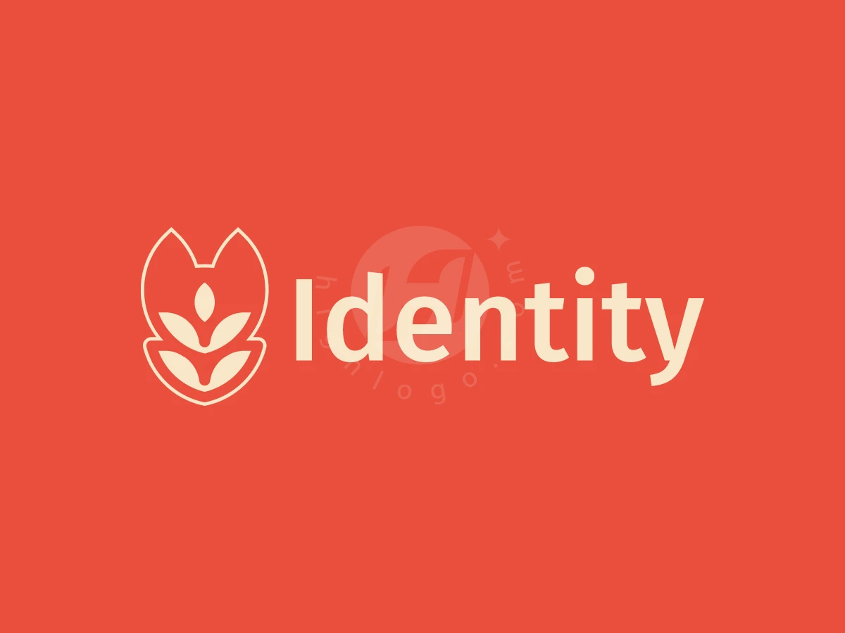 Fox Wheat Bakery Logo, Set against a coral background, a cream-colored stylized fox and wheat icon accompanies the bold text 'Identity'.