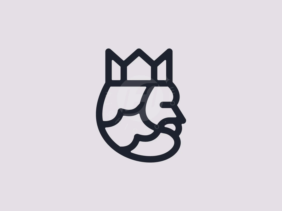 King's profile with a crown defines this modern creative logo rendered in bold black lines on grey.