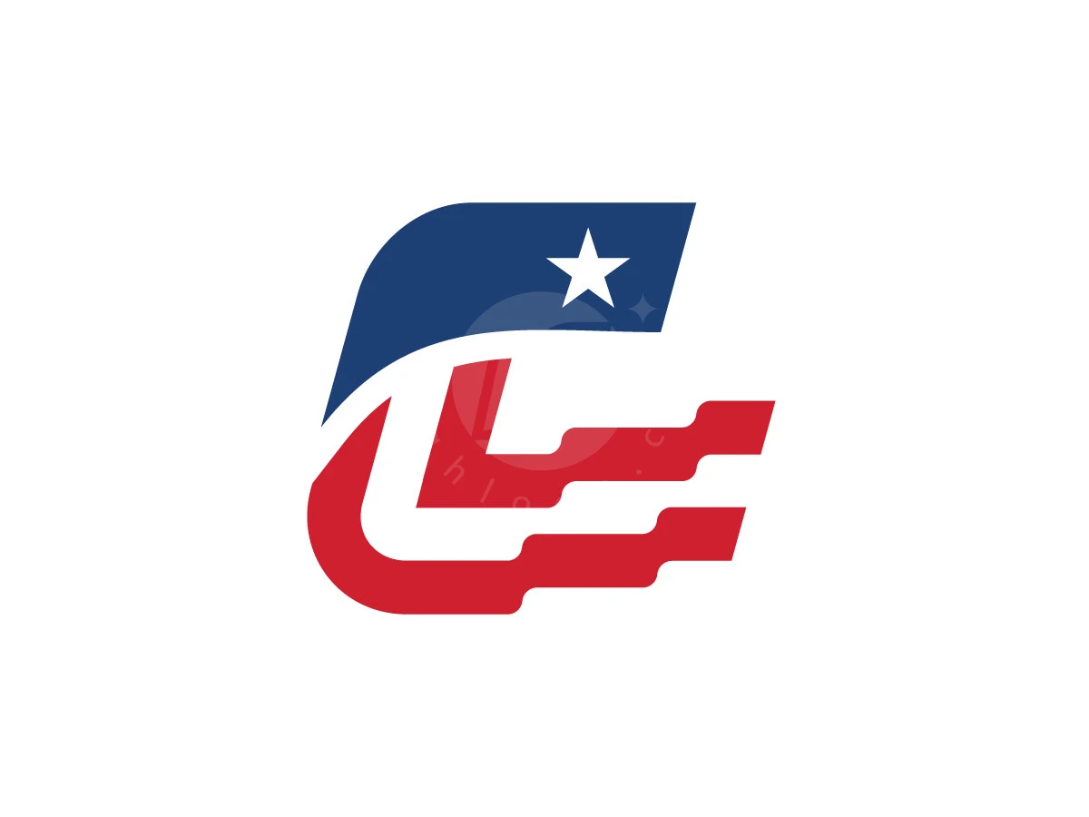 Letter C logo combines a white star on blue with red horizontal motion stripes in patriotic American colors.