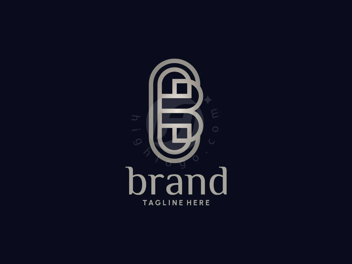 Luxury CB Monogram Emblem Logo, Interlocking silver lines form a vertical monogram above serif typography on a dark navy background.