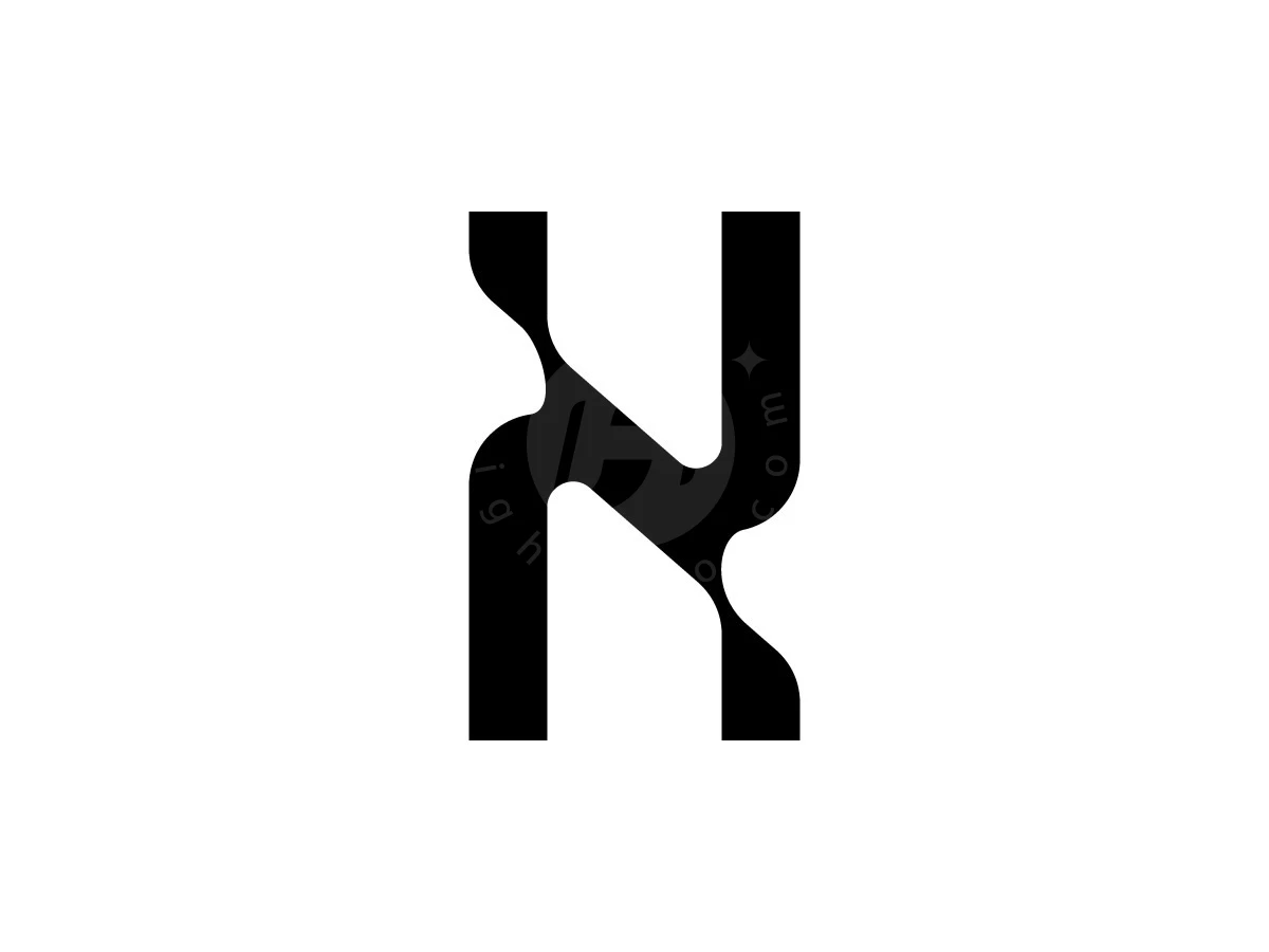 Abstract NK Monogram Fluid Logo, Against a white background, bold black shapes form a stylized letter N with fluid, organic curves.