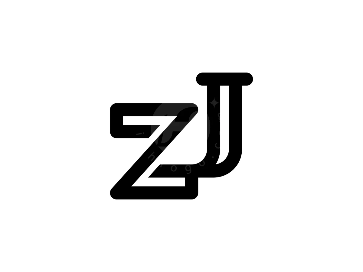 Monogram Letter Z J Logo, Letters Z and J intertwine with thick black strokes to form a bold geometric monogram on white.