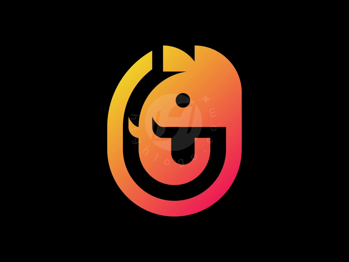Abstract Geometric Oval Elephant Head  Logo, Yellow to pink gradient curves shape a stylized horse head inside the letter G against a black background.