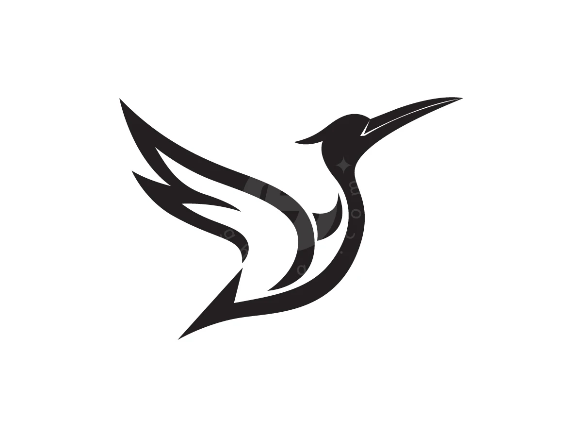 Sharp black lines form a dynamic bird logo, illustrating a crane with pointed wings against a white background.