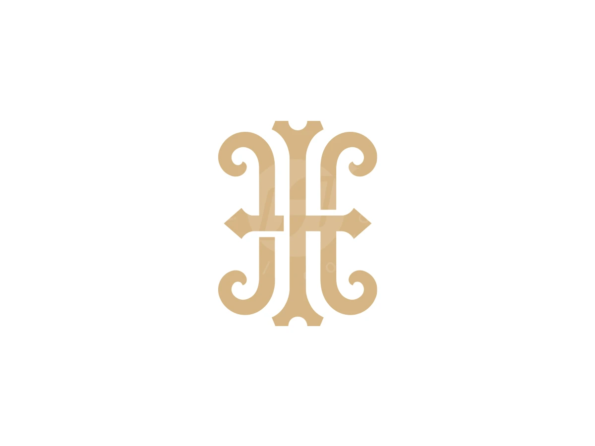 Letters H and I combine into an elegant, symmetrical gold monogram logo featuring ornate scrollwork and decorative flourishes.