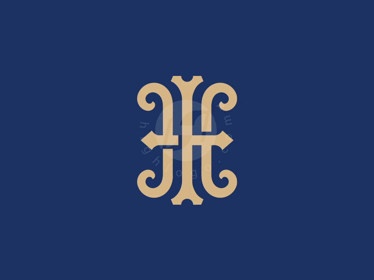 Gold letters HI and IH intertwine to form a decorative monogram logo on a dark blue background.