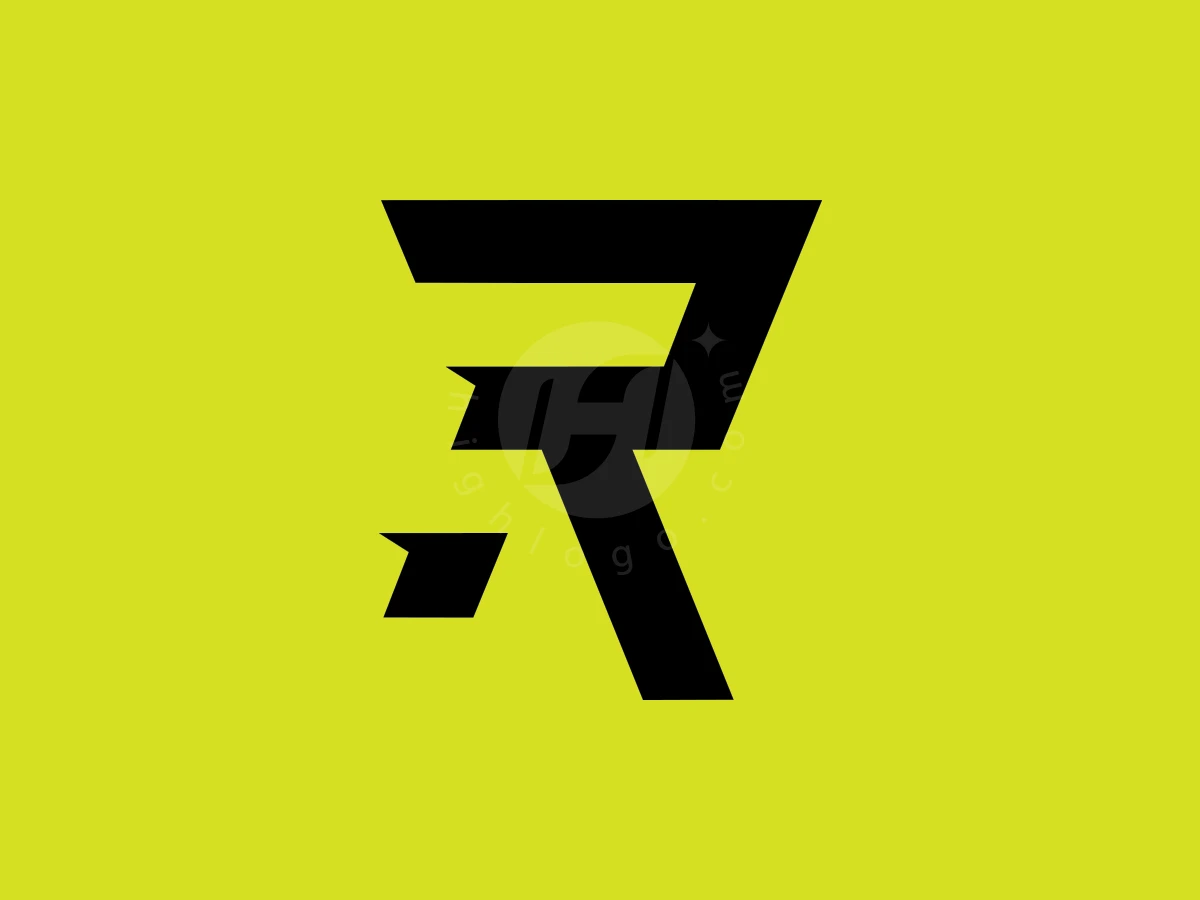 Black geometric shapes form a sharp FR monogram logo against a vibrant lime green background.
