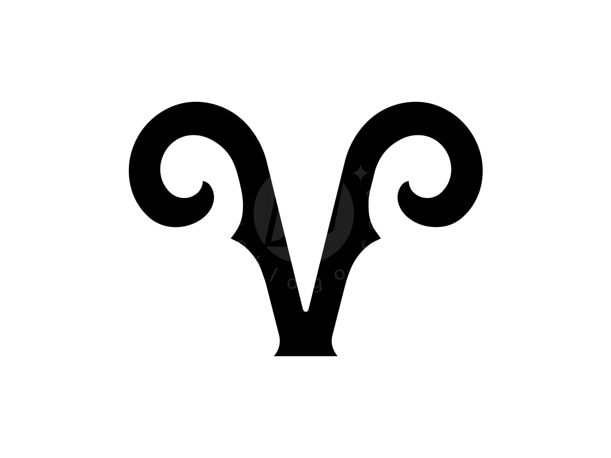 Integrating a letter V with curved horns, this black monogram logo forms a stylized goat head on white.