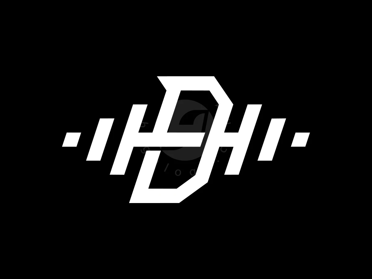 Sharp white letters H and D create a barbell-shaped fitness logo centered on a solid black background.