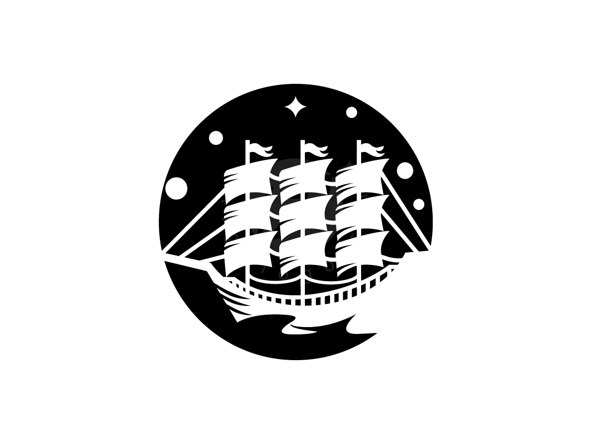 Against a black circular sky, the MoonSail logo features a white three-masted ship sailing beneath several stars.