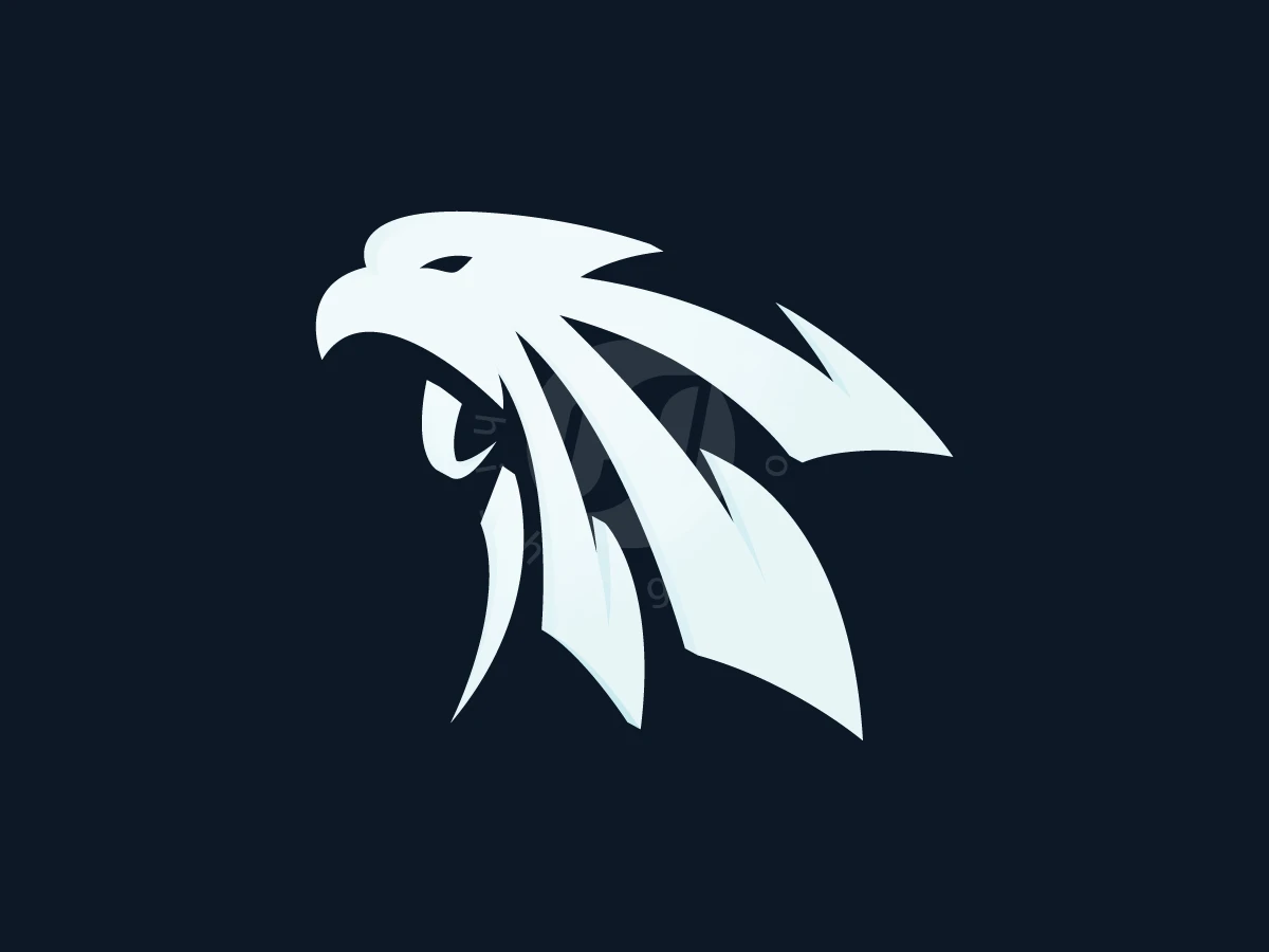 Against a dark navy background, this white logo combines an eagle head with shuttlecock feathers.