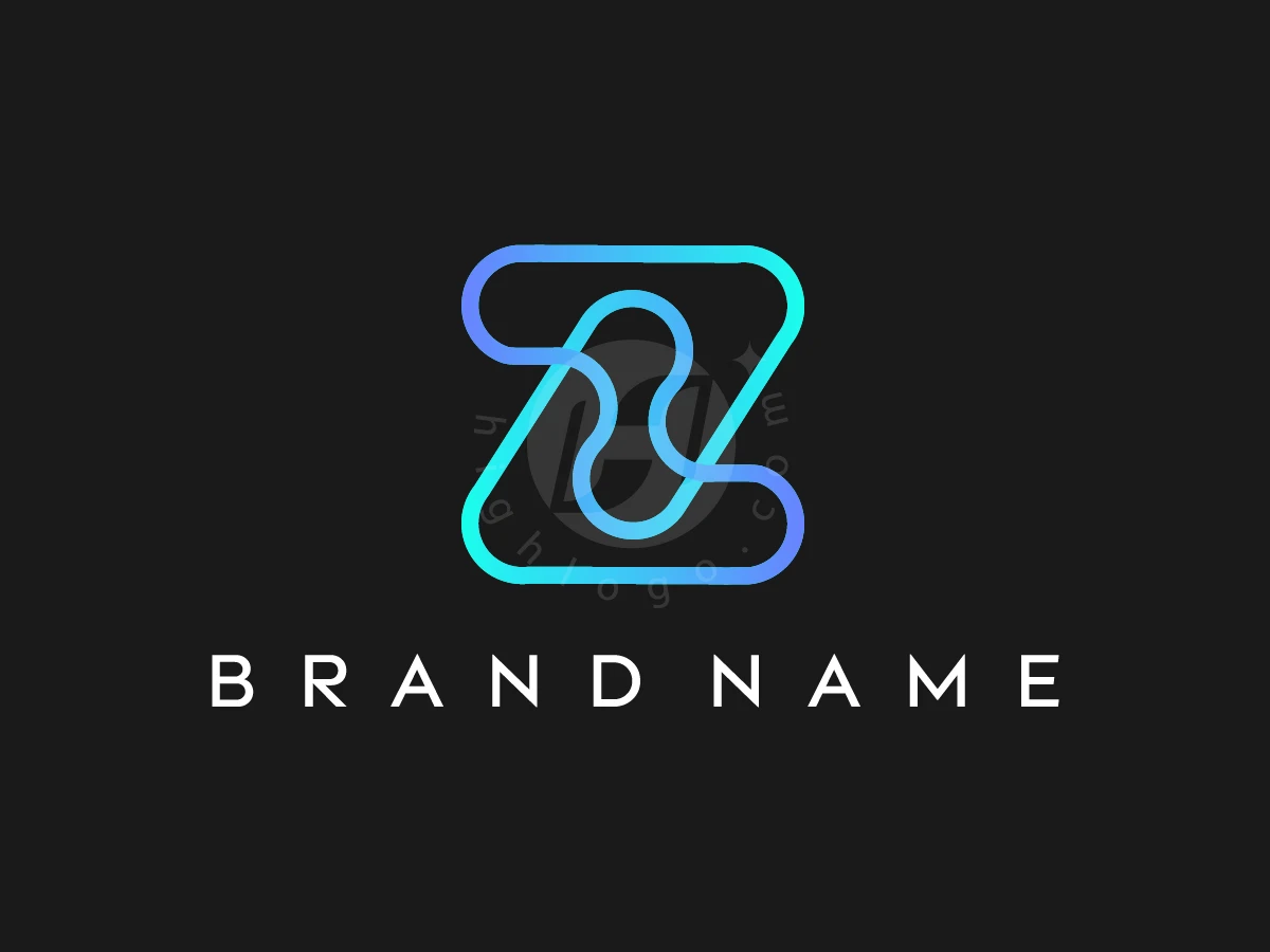 Gradients of blue and cyan form a slick Z logo above white text on a black background.