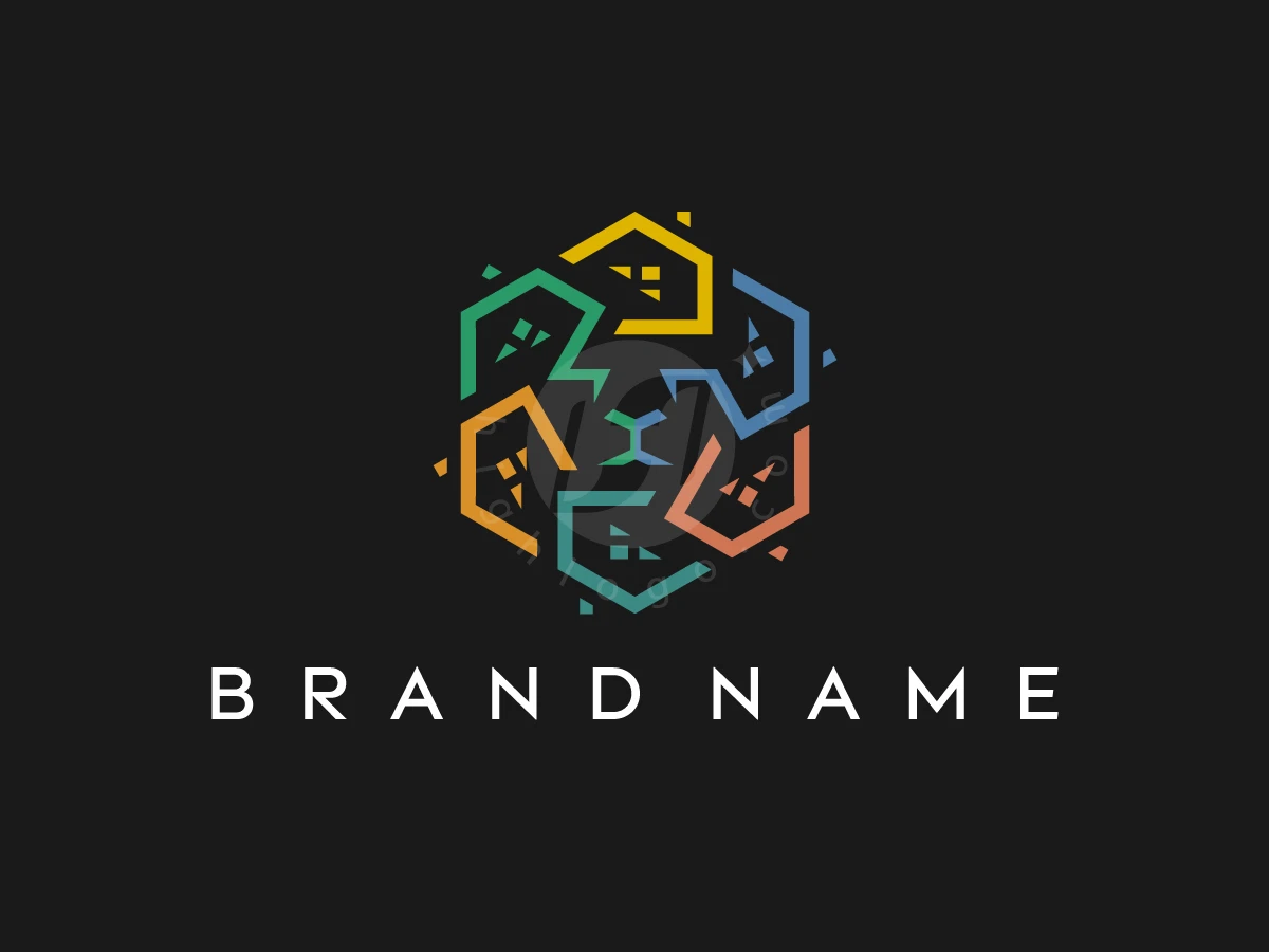 Lion Head Houses Geometric Logo - preview 1