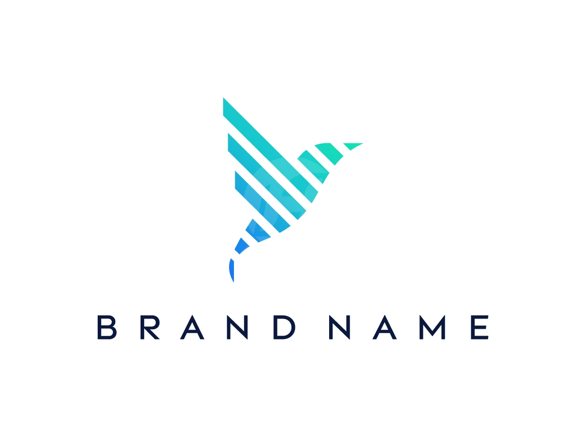 Bird Data Chart Grow Logo, Bird silhouette made of diagonal cyan and blue stripes sits above widely spaced, navy sans-serif lettering.