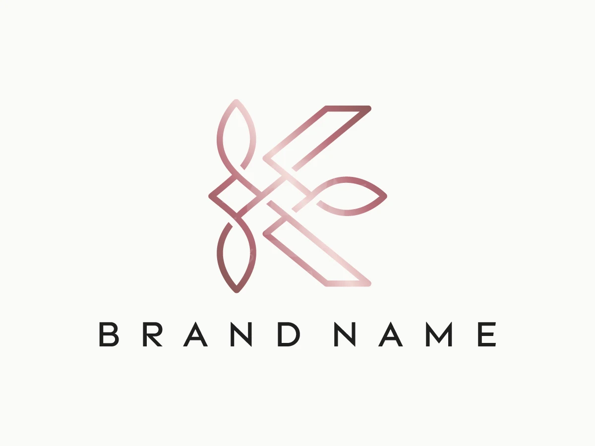 K Organic Beautiful Monoline Logo, Intertwined rose gold geometric lines create a stylized letter K above spaced black sans-serif text on white.
