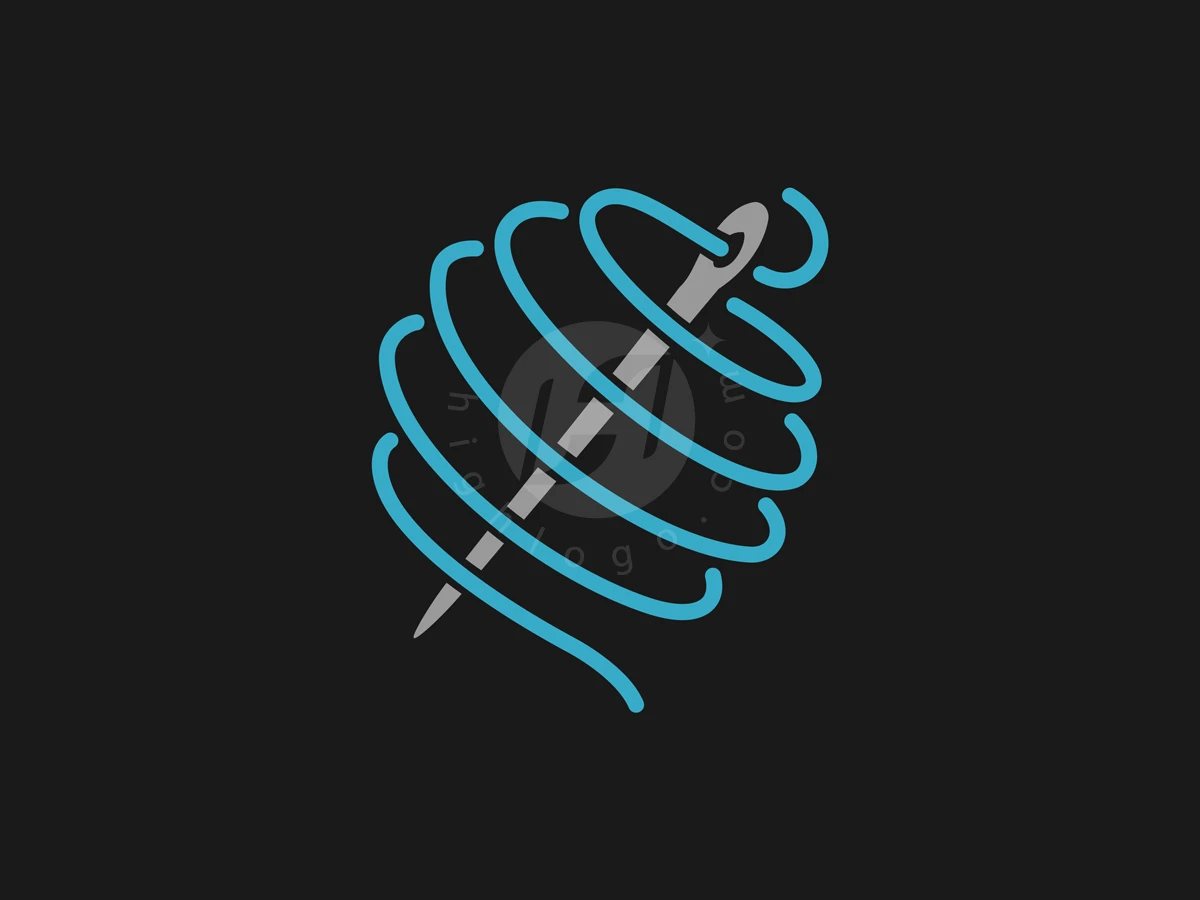 Global Tailor Logo, Loops of bright cyan thread wrap around a diagonal grey sewing needle against a dark background.