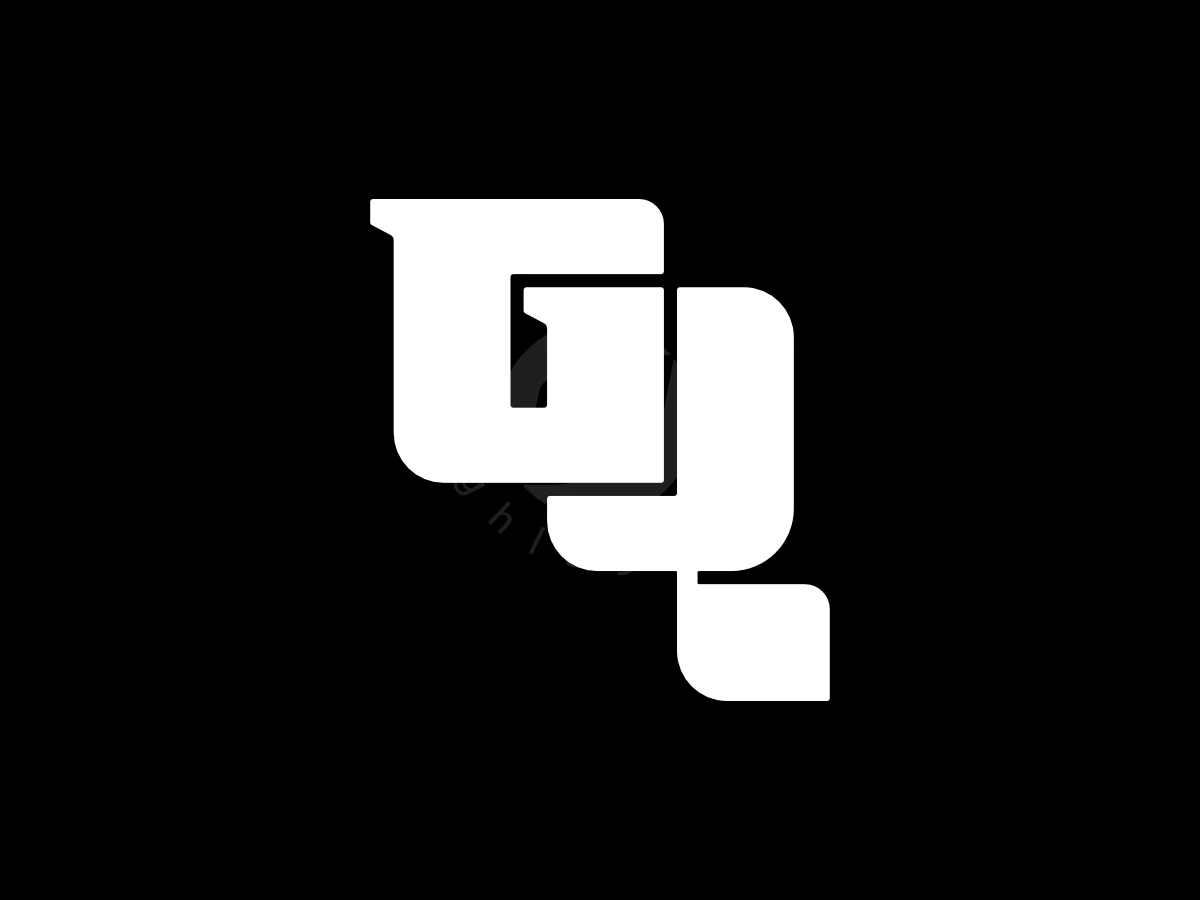 Letter GQ Elegant Logo, Letters G and L interlock in a bold, white geometric design against a solid black background.