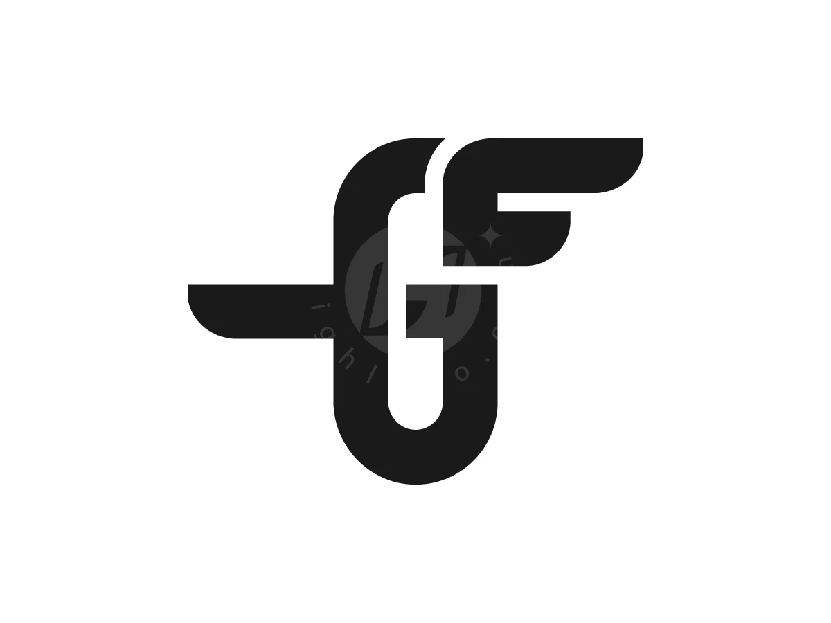 Letter GF Viking Logo, Interlocking black lines form stylized letters G and F with rounded terminals over a plain white background.