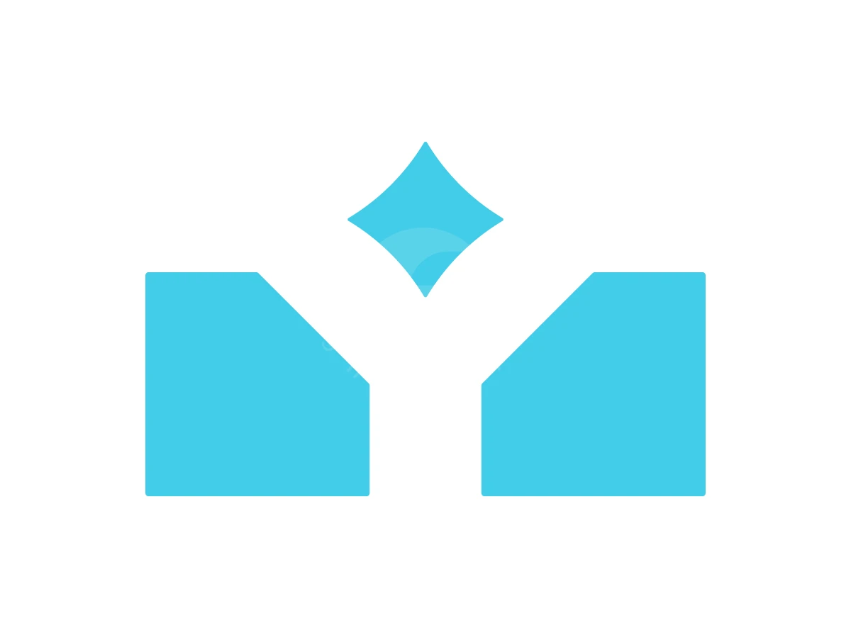 Letter Y Two Diamonds Star Logo, Cyan geometric shapes outline a white letter Y in negative space, crowned by a curved four-pointed star.