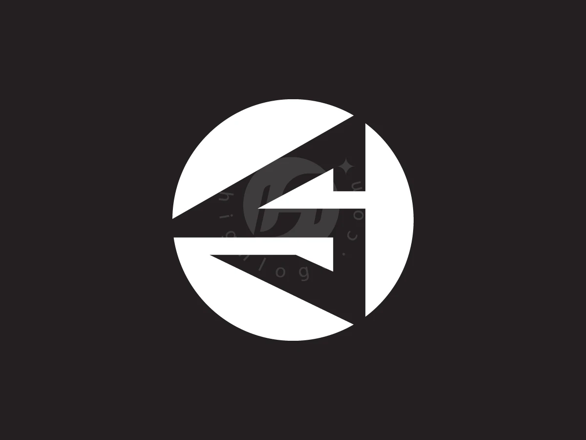 The Letter S Shaped Like An Arrow Inside A Circle, Bold black angles create a stylized S within a white circle, centered on a solid dark background.
