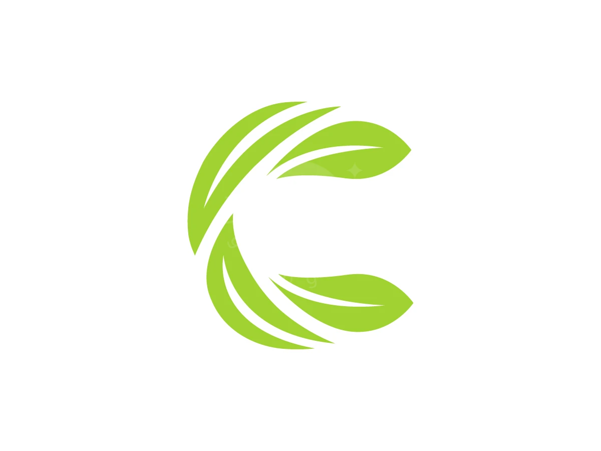 The Leaf Pieces Form The Letter C Logo, Leaves of bright green curve to form a stylized letter C against a white background.